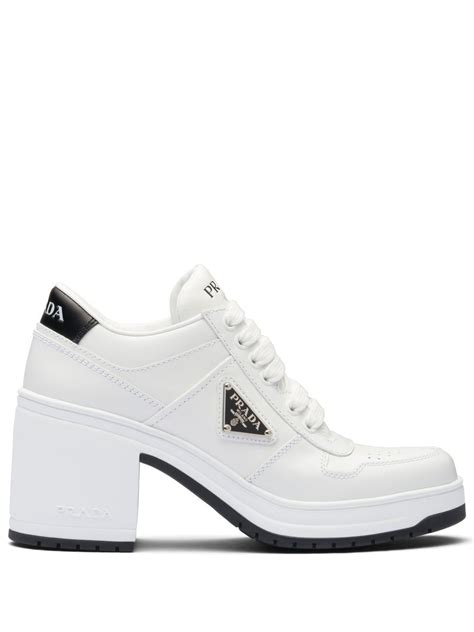 prada downtown high-heeled leather sneakers|prada suede sneakers men.